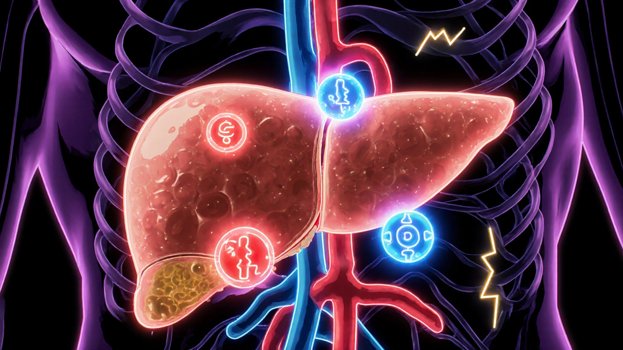 肝臓と血流で、テラゾシンが血糖調節に与える影響を示すイラスト。
