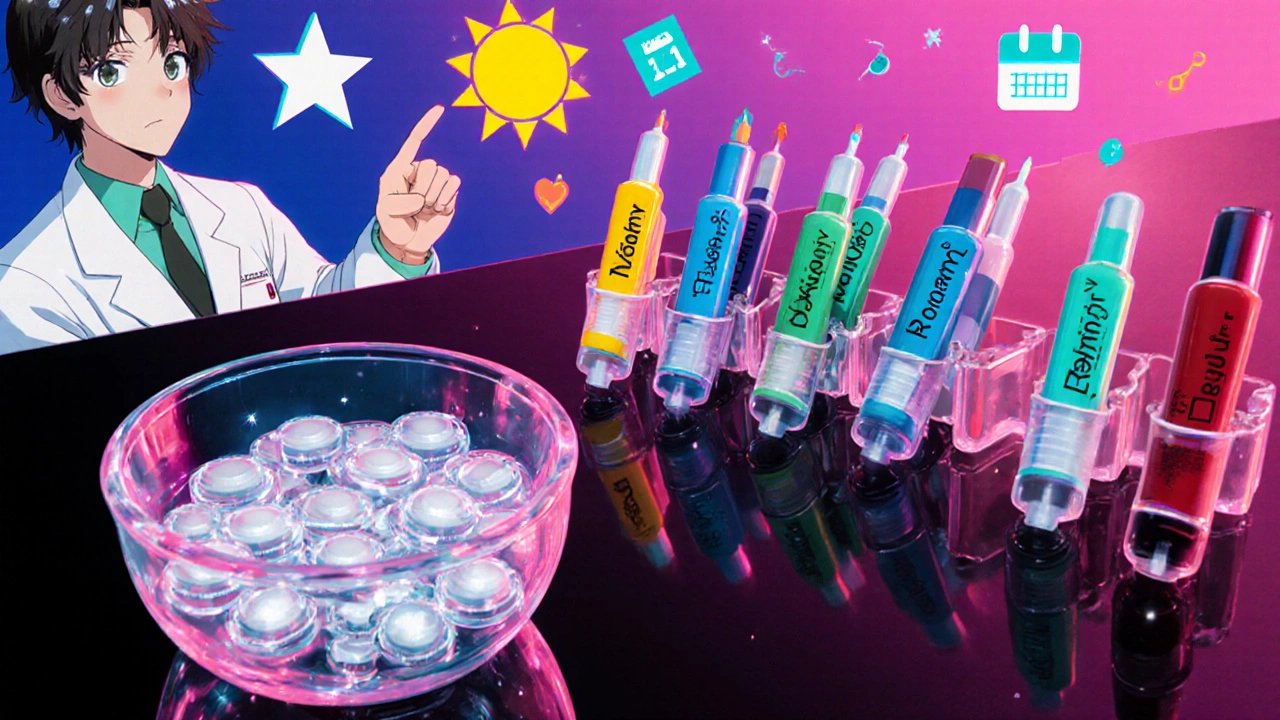 テーブルに並んだRybelsusと注射用GLP‑1薬の比較シーン