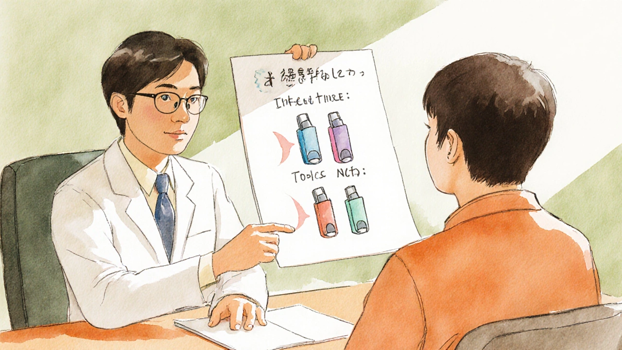 医師と患者が吸入薬選択について相談している様子