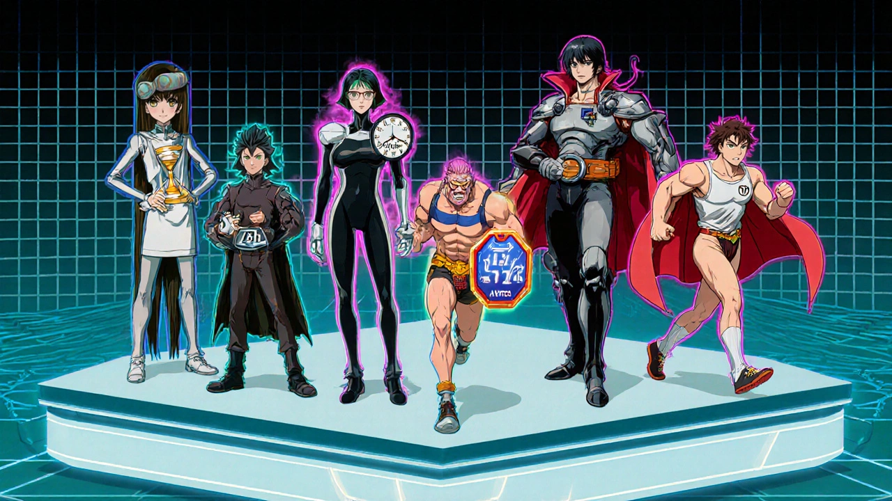 制吐薬を擬人化したキャラクターが並び、投与経路と作用時間を示すイラスト