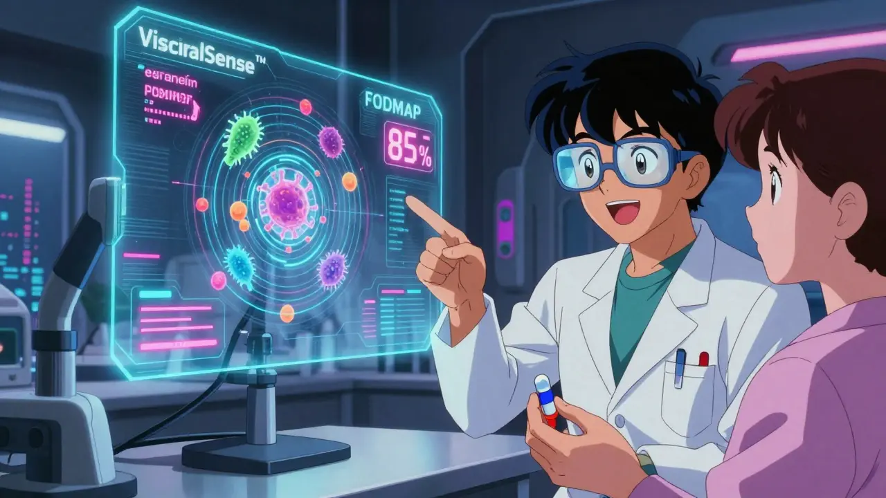 腸内細菌とセロトニンのデータを表示する未来の診断装置。