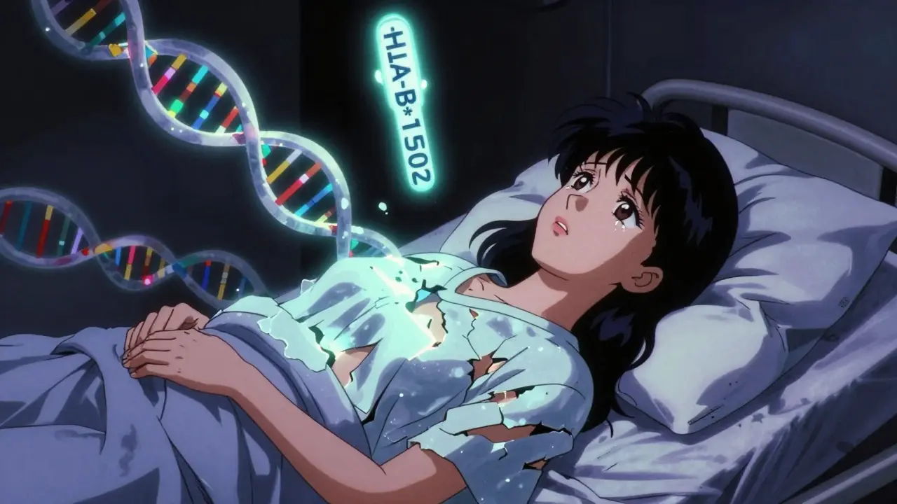 女性の肌が剥がれ、DNAのマークが光っているシーン。