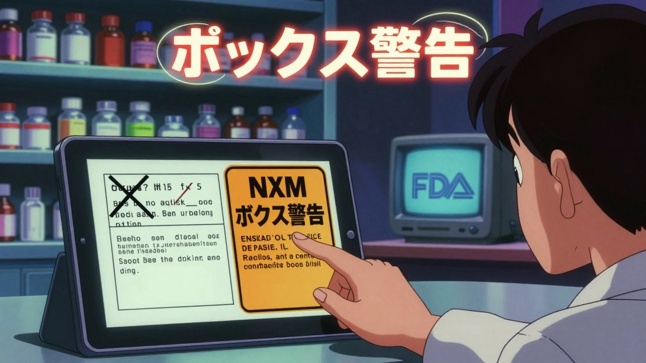薬剤師が薬のラベル変更をタブレットで患者に説明している