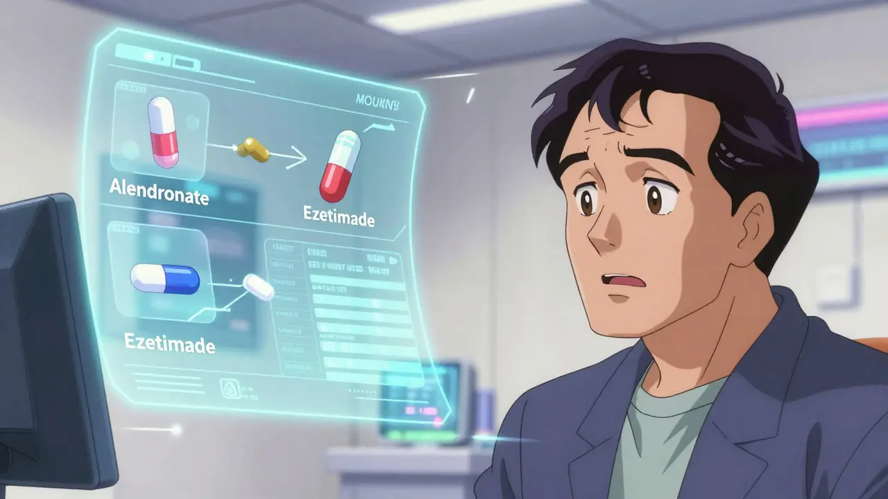 AIがジェネリック薬の代替案を提示するVAクリニックのシーン。