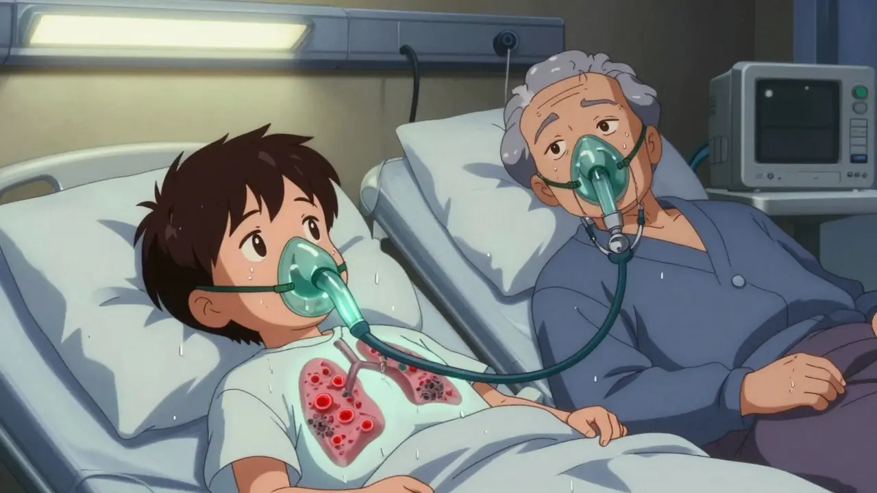 肺炎の種類：細菌性、ウイルス性、カビ性の肺感染症