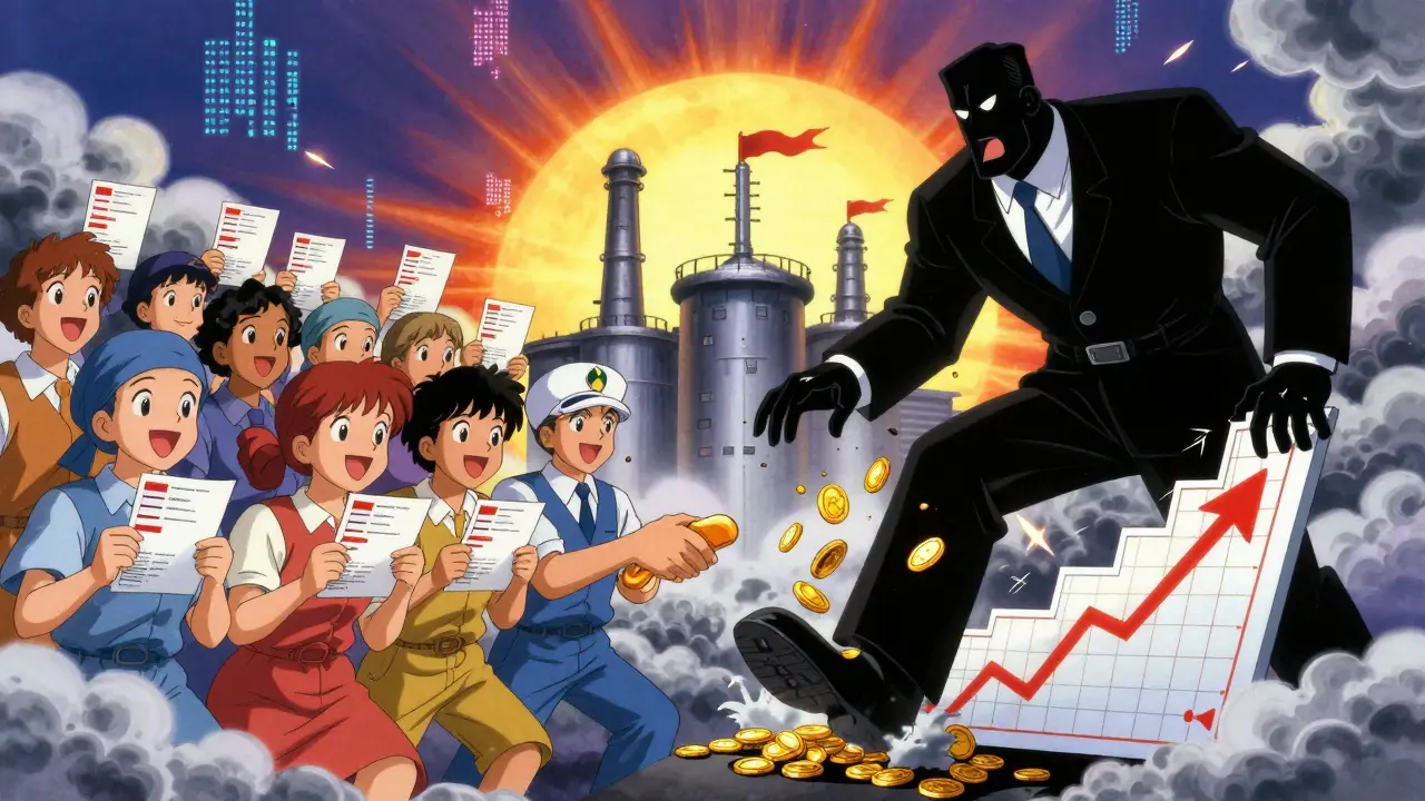 複数のジェネリック製造業者が価格を競い合う様子と、独占企業が価格を操作する対比