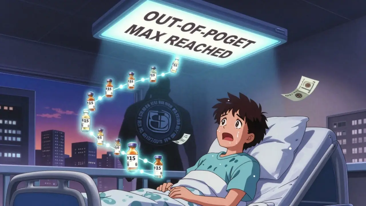 糖尿病患者のインスリンコペイが自己負担上限に達し、保険が全額負担する瞬間。