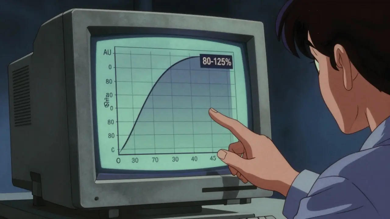 80-125%ルールのグラフが表示されたレトロPCの画面