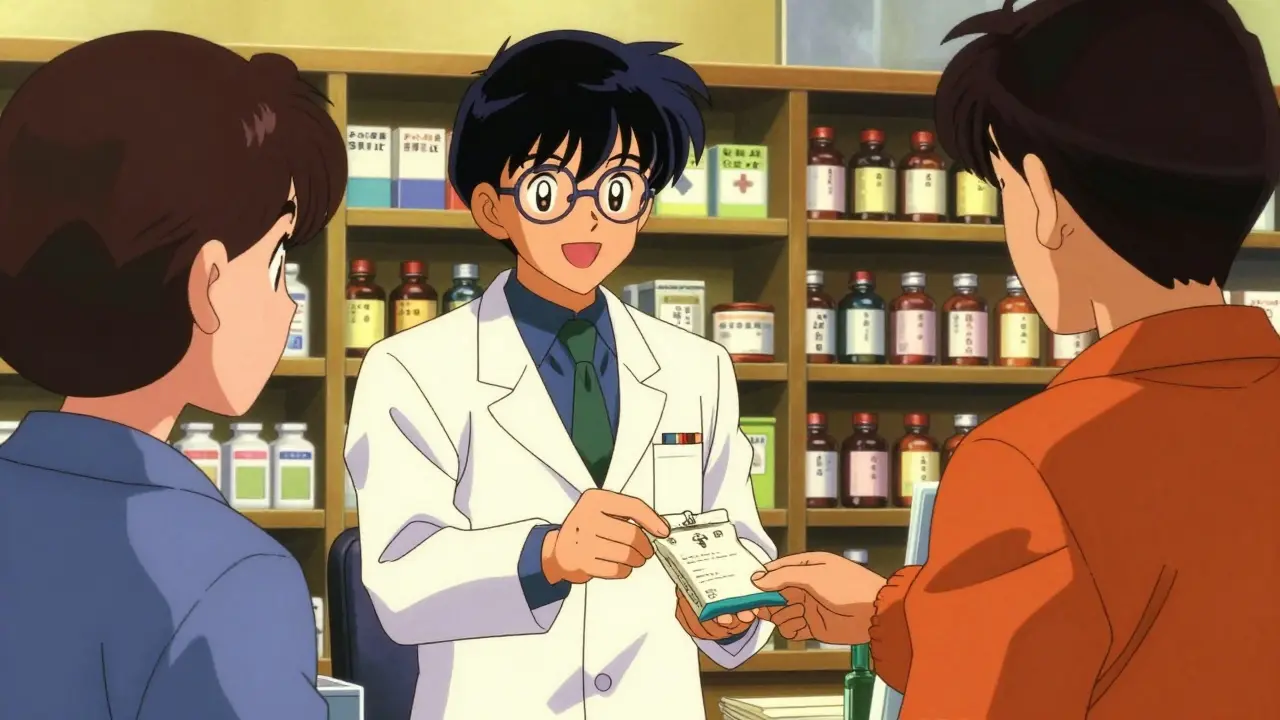 安心な薬局での薬剤師と顧客の交流